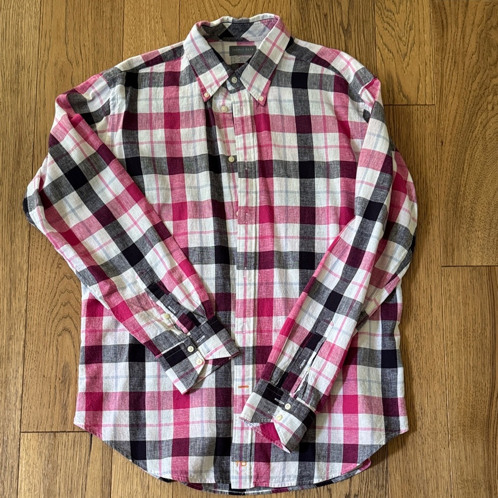Thomas Dean Pink, Black & White Plaid Button-Down Shirt
